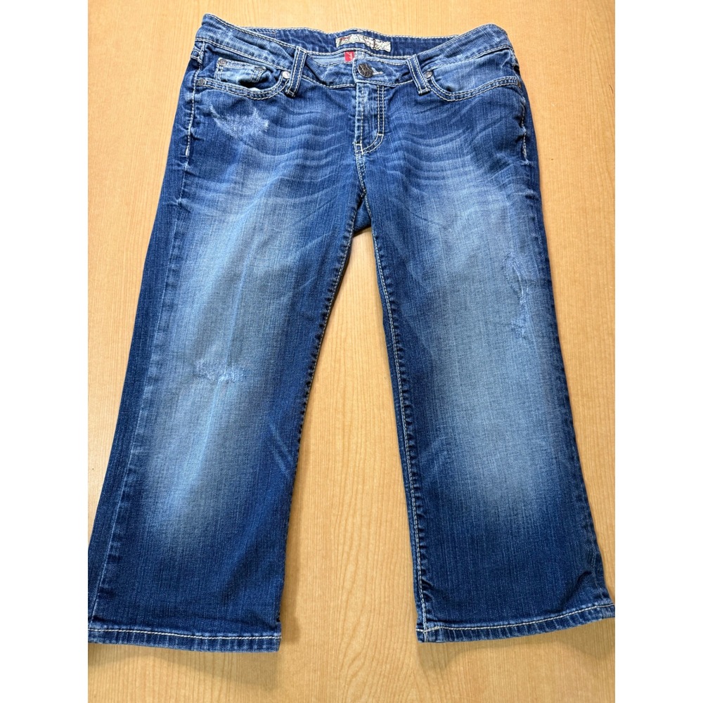 BKE Stella Denim Capris Womens 29 Medium Wash Distressed Stretch Cropped Jeans